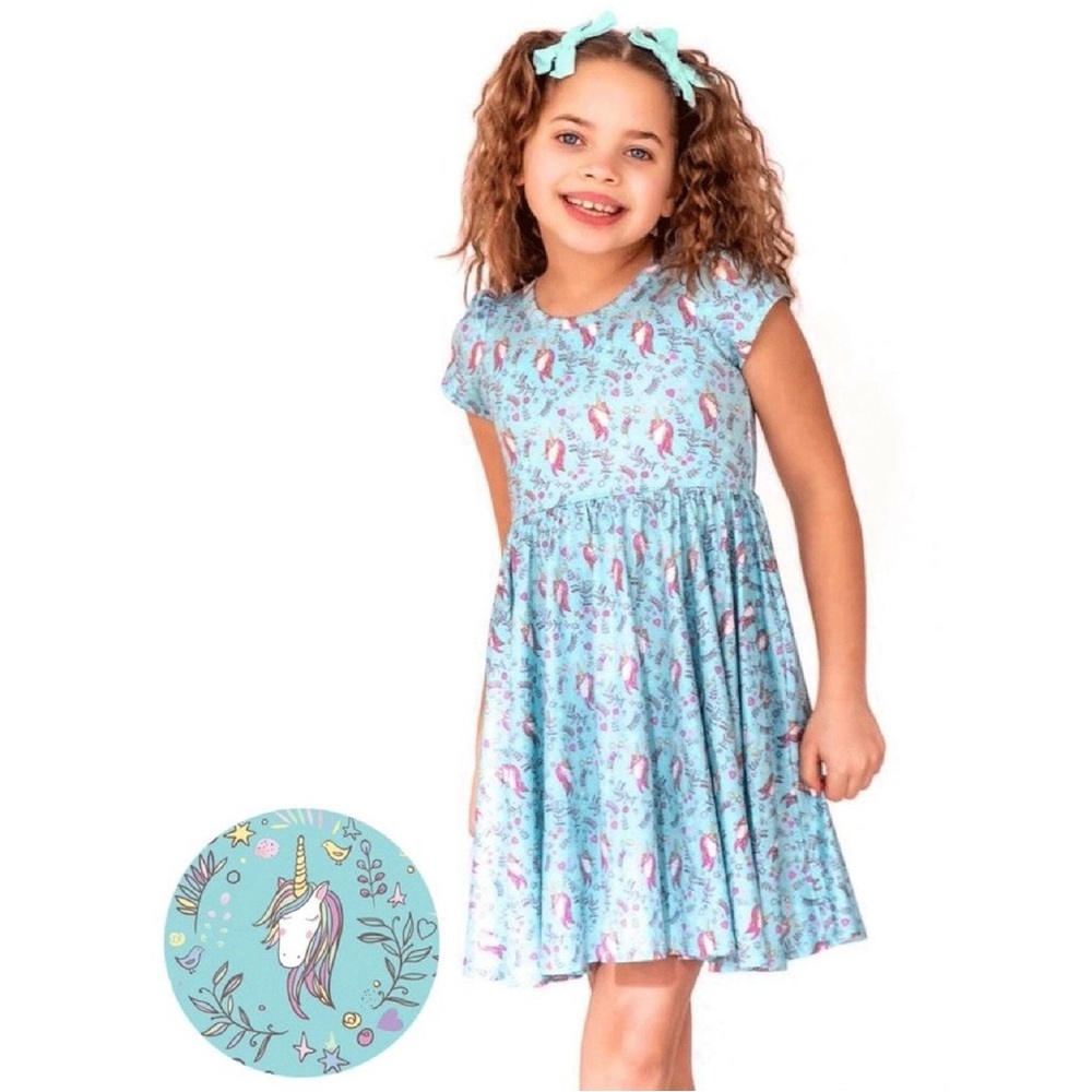 Charlie’s Project Twirl Dress Unicorns Hearts Blue Pockets Size 2T New - Picture 4 of 5